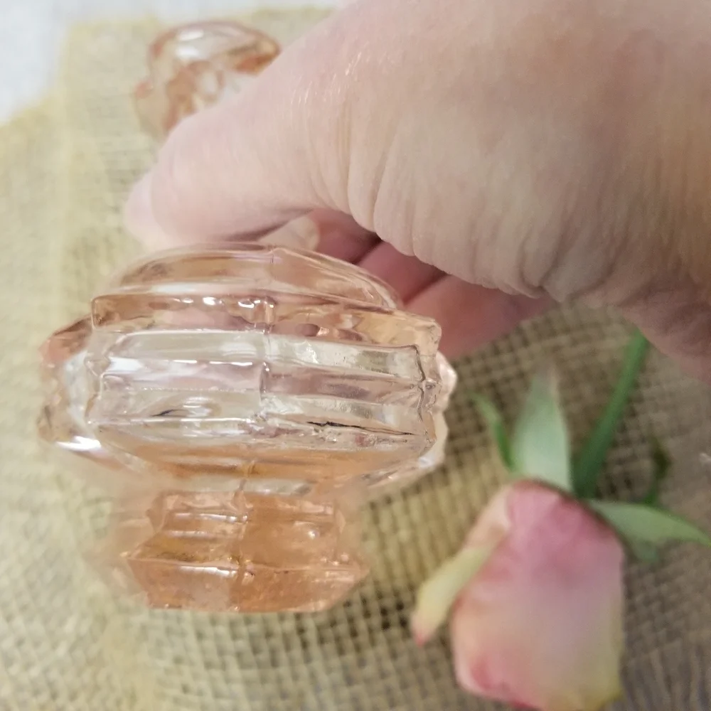 Vintage Pink Glass Perfume Bottle With Rose Stopper - Picture 12 of 16